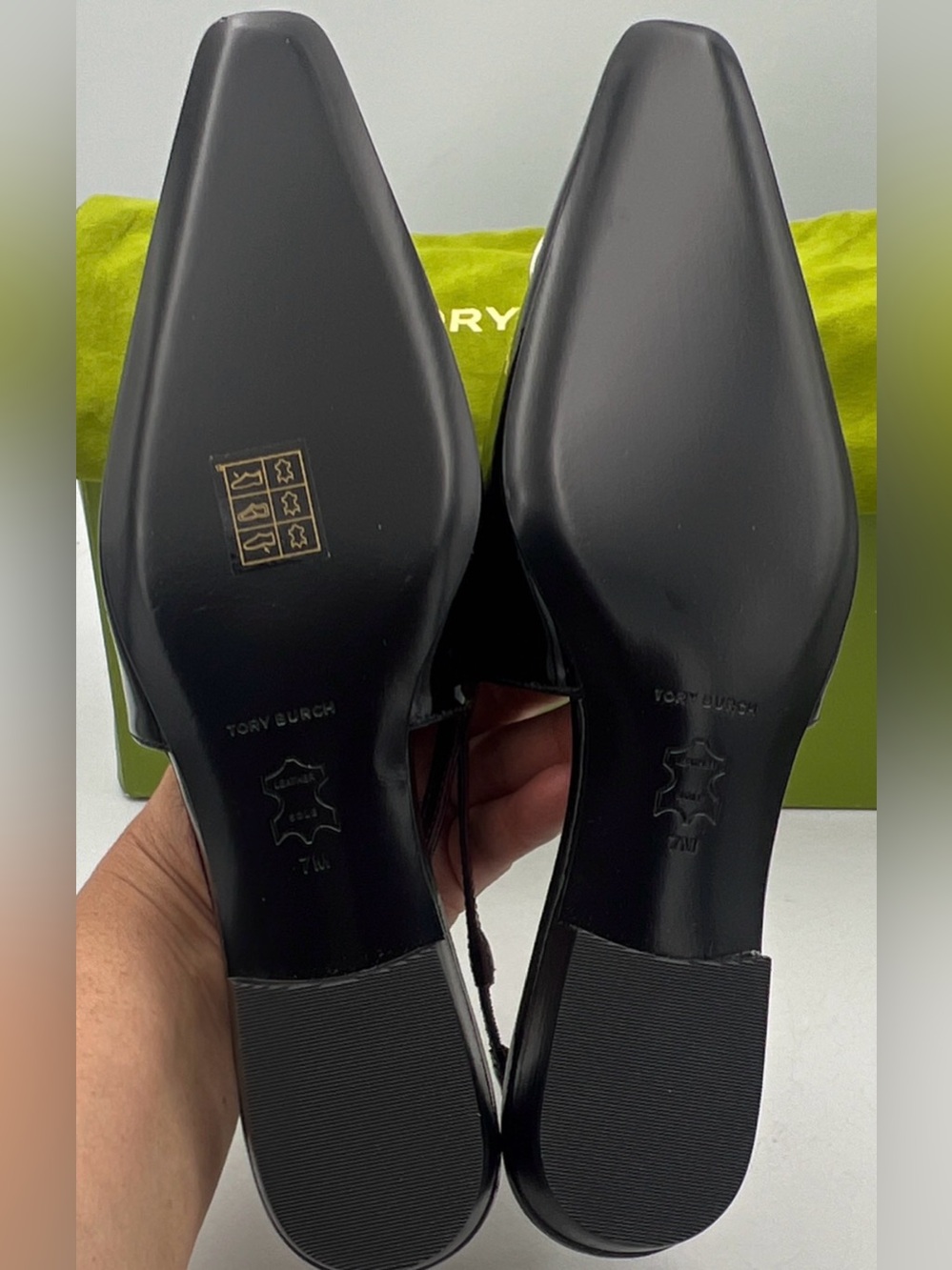 TORY BURCH Patos Leather Slingback Flats Pointed Toe Logo Women’s 7M NEW w/Box - Picture 9 of 16